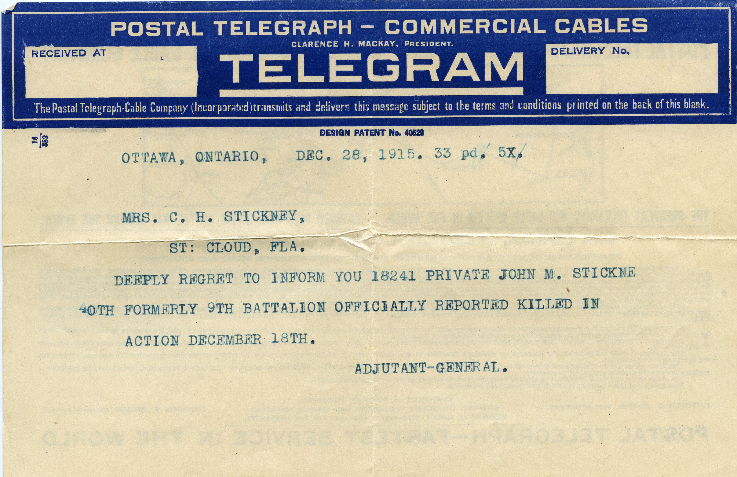 Telegram to Jack's mother. Folder 1-08.