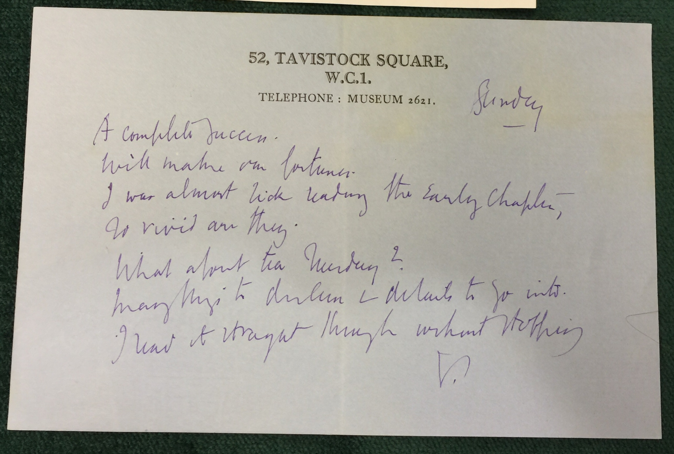 Image of Virginia Woolf Note