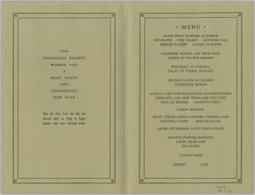 A Menu from the 1932 New Year Meal on the Empress of Britain, featuring French cuisine